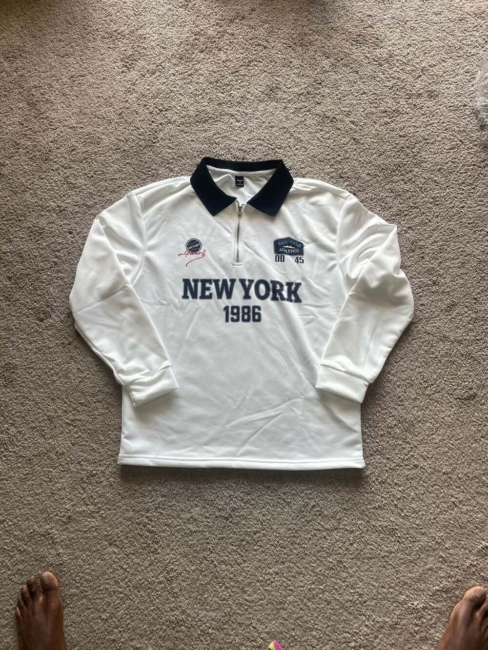 Manfinity Men's New York 1986 Varsity Quarter-Zip Long Sleeve Polo